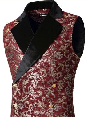 VATPAVE Mens Victorian Double Breasted Vest Gothic Steampunk Waistcoat